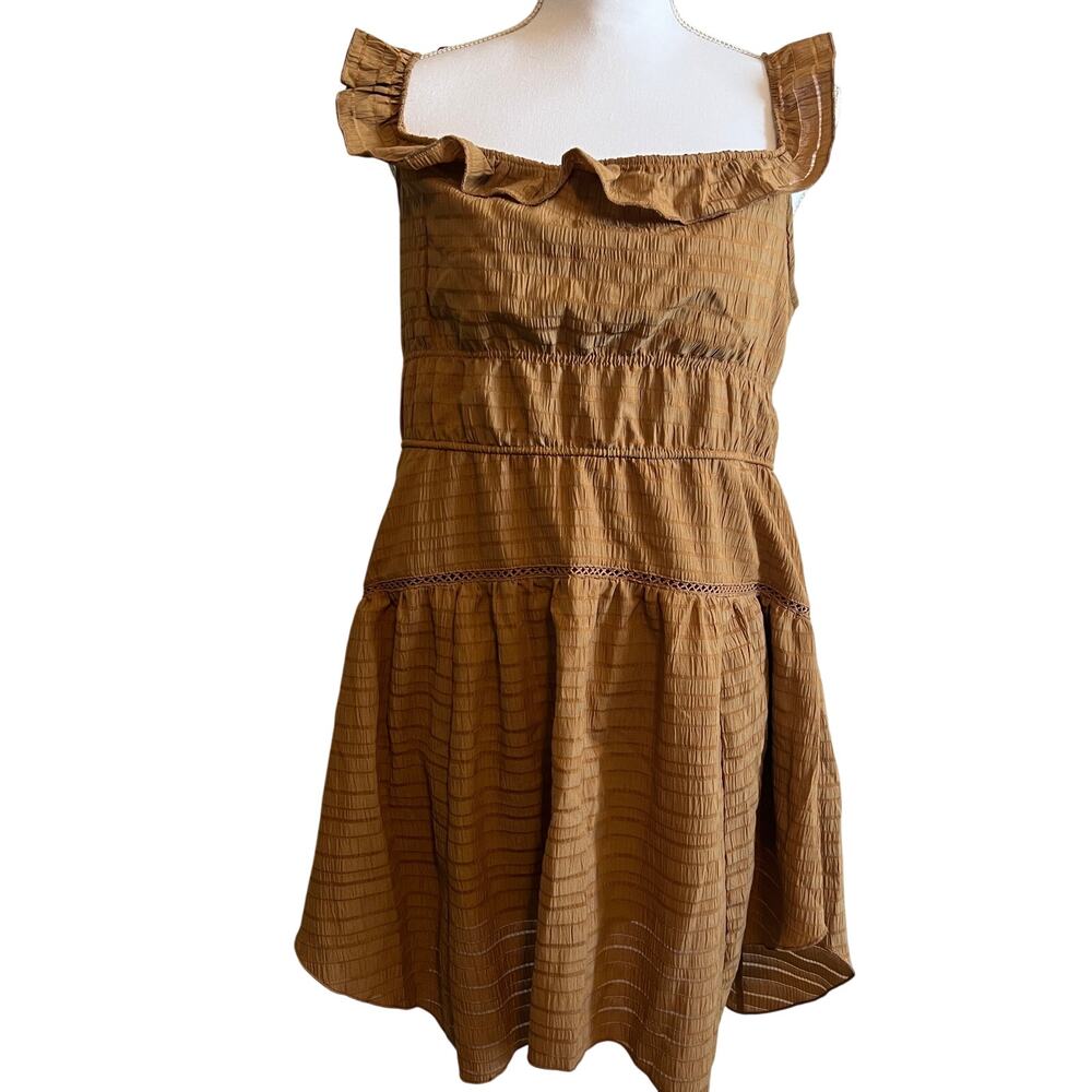 Wild Fable Women's Cognac Tan Ruffle Tiered Skater Dress - Size Large - NWT